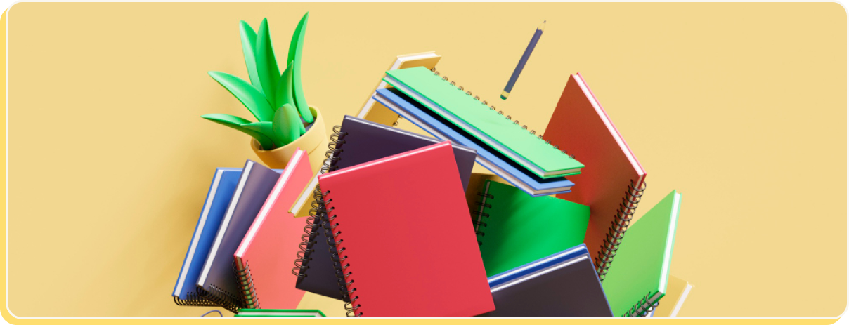 Colorful notebooks and school supplies